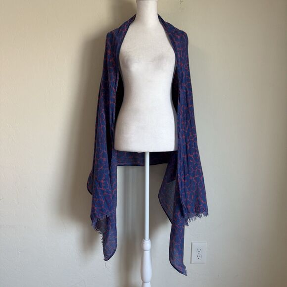 Leopard Cheetah Animal Print Blue & Pink Scarf Wrap Shawl Festival Artsy Boho - Picture 2 of 7